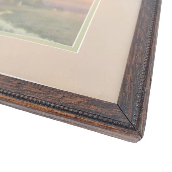 Vtg Edwin E Lamasure Watercolor 19x11 Framed 1909 Print Haystacks Farm Sunrise - Picture 4 of 6